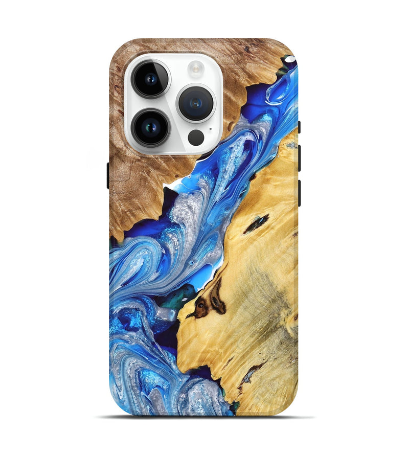 iPhone 15 Pro Wood+Resin Live Edge Phone Case - Christopher (Blue, 678310)