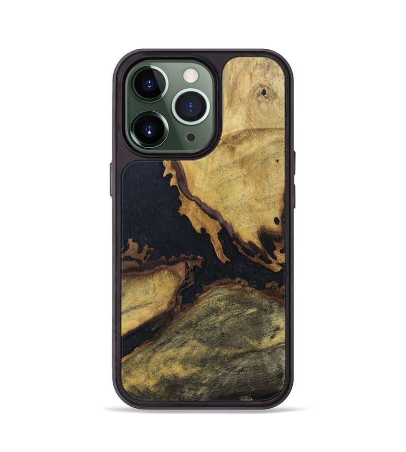 iPhone 13 Pro Wood+Resin Phone Case - Sherry (Pure Black, 678339)