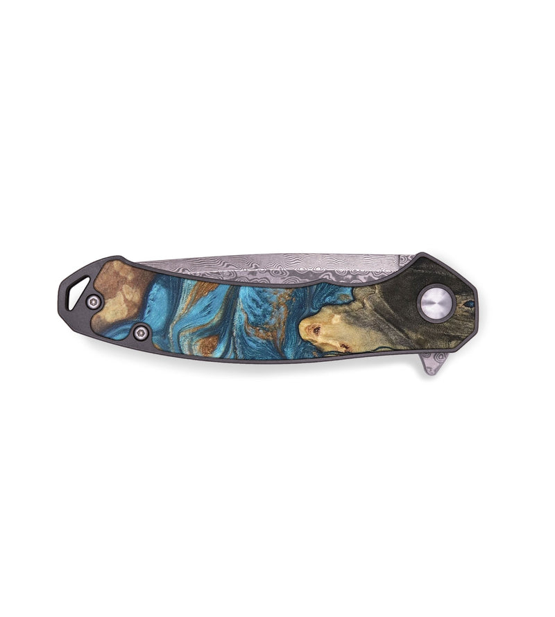 EDC Wood+Resin Pocket Knife - Homer (Teal & Gold, 678886)