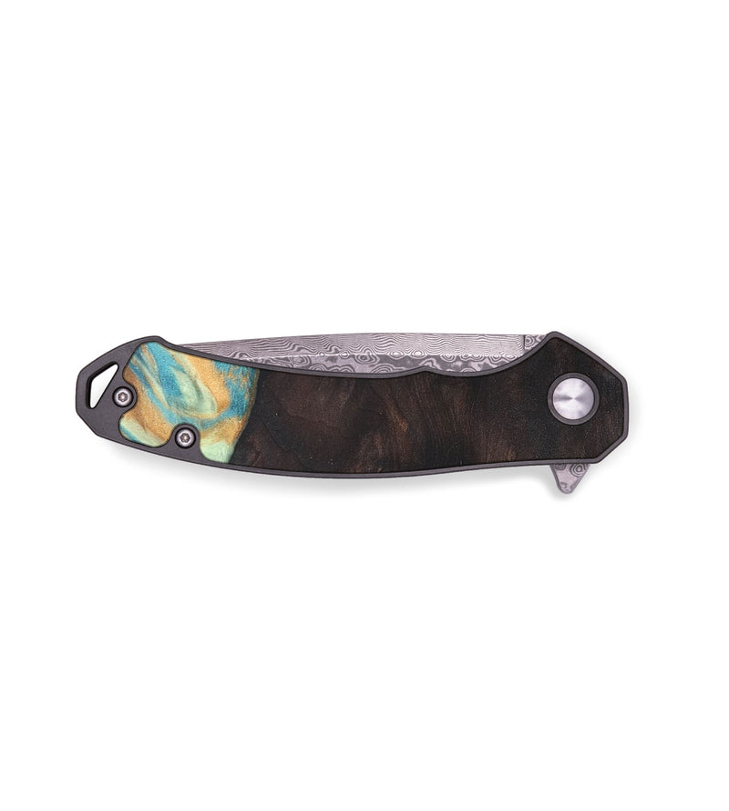 EDC Wood+Resin Pocket Knife - Angelica (Teal & Gold, 678888)