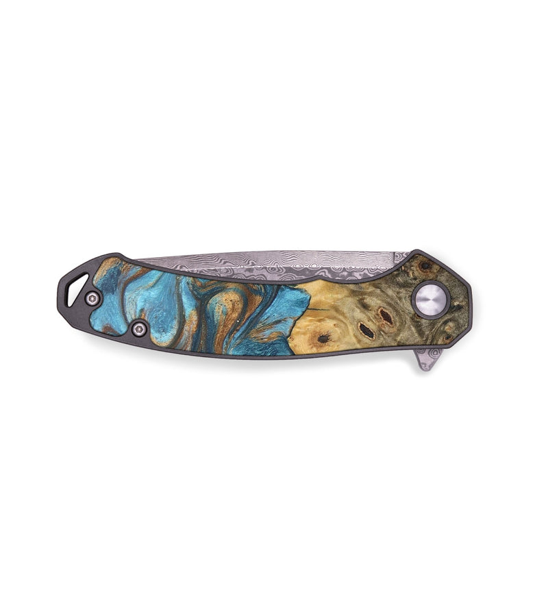 EDC Wood+Resin Pocket Knife - Dan (Teal & Gold, 678889)