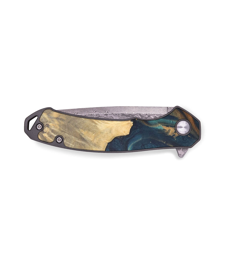 EDC Wood+Resin Pocket Knife - Brittani (Teal & Gold, 678890)