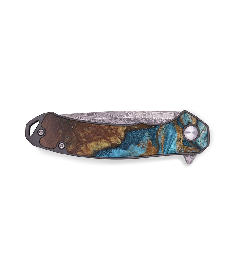 EDC Wood+Resin Pocket Knife - Mikayla (Teal & Gold, 678891)
