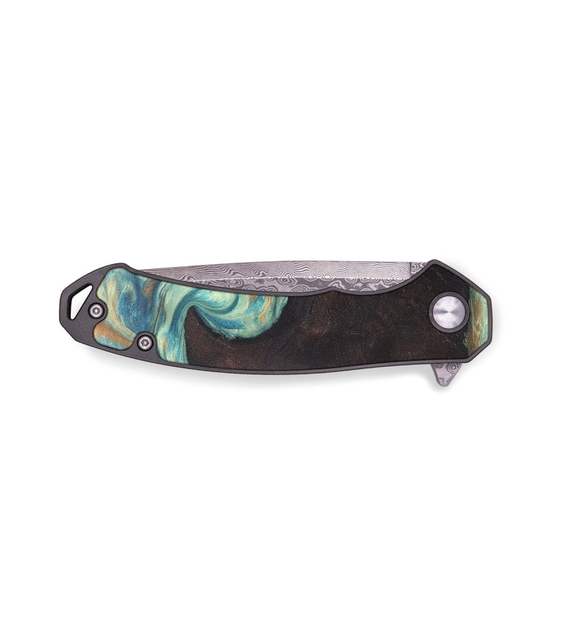 EDC Wood+Resin Pocket Knife - Daxton (Teal & Gold, 678892)