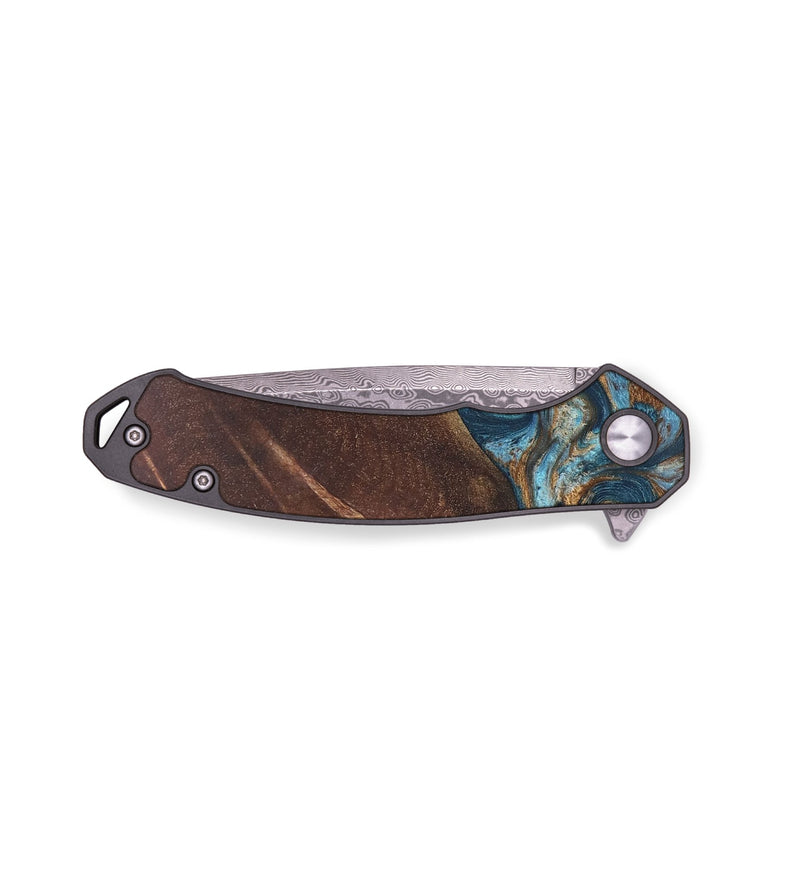 EDC Wood+Resin Pocket Knife - Sylvester (Teal & Gold, 678894)