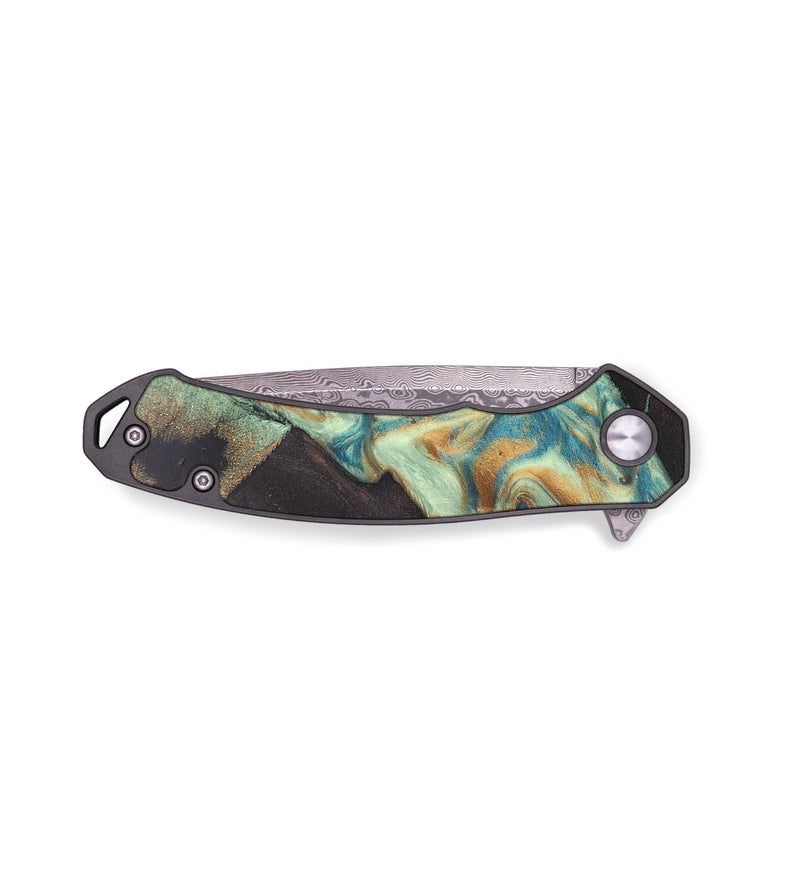EDC Wood+Resin Pocket Knife - Raelynn (Teal & Gold, 678895)