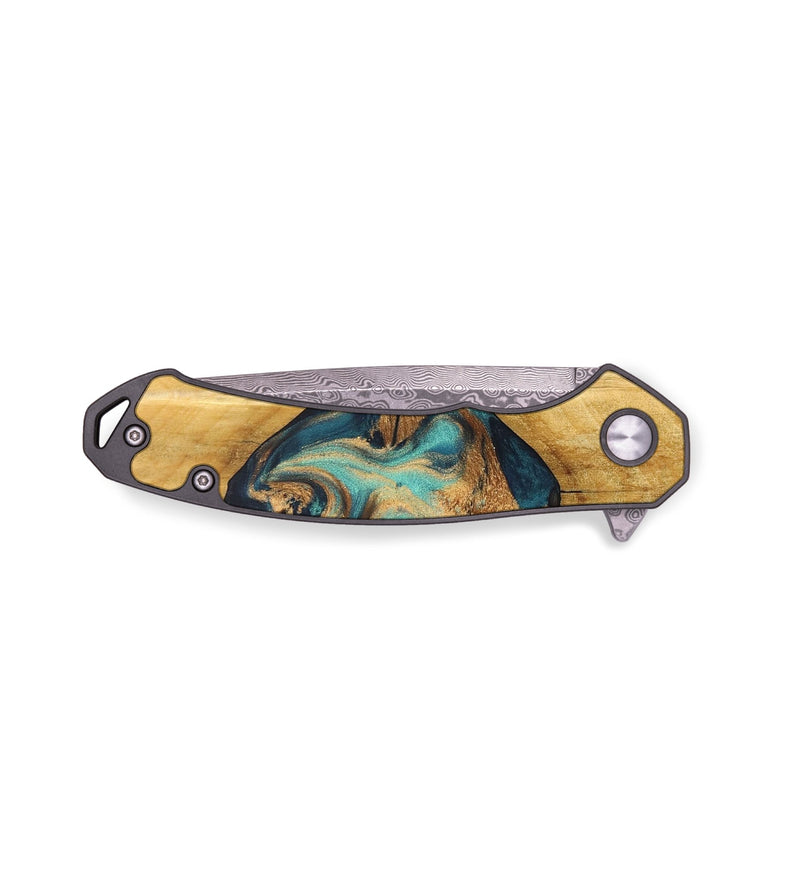 EDC Wood+Resin Pocket Knife - Gideon (Teal & Gold, 678896)