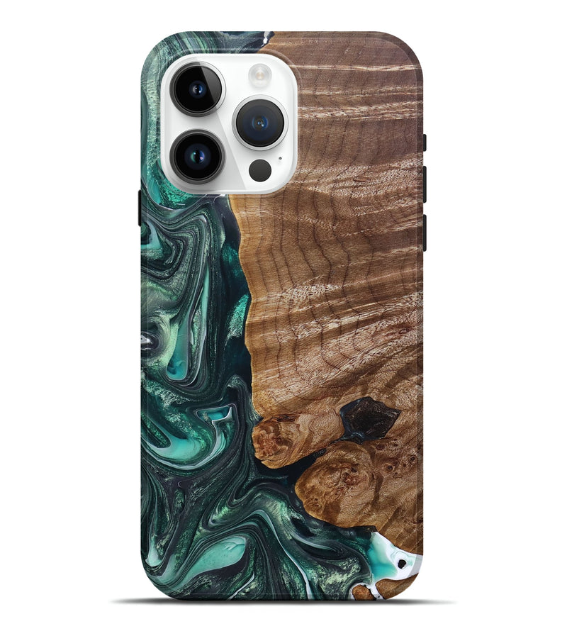 iPhone 15 Pro Max Wood+Resin Live Edge Phone Case - Graham (Green, 679095)