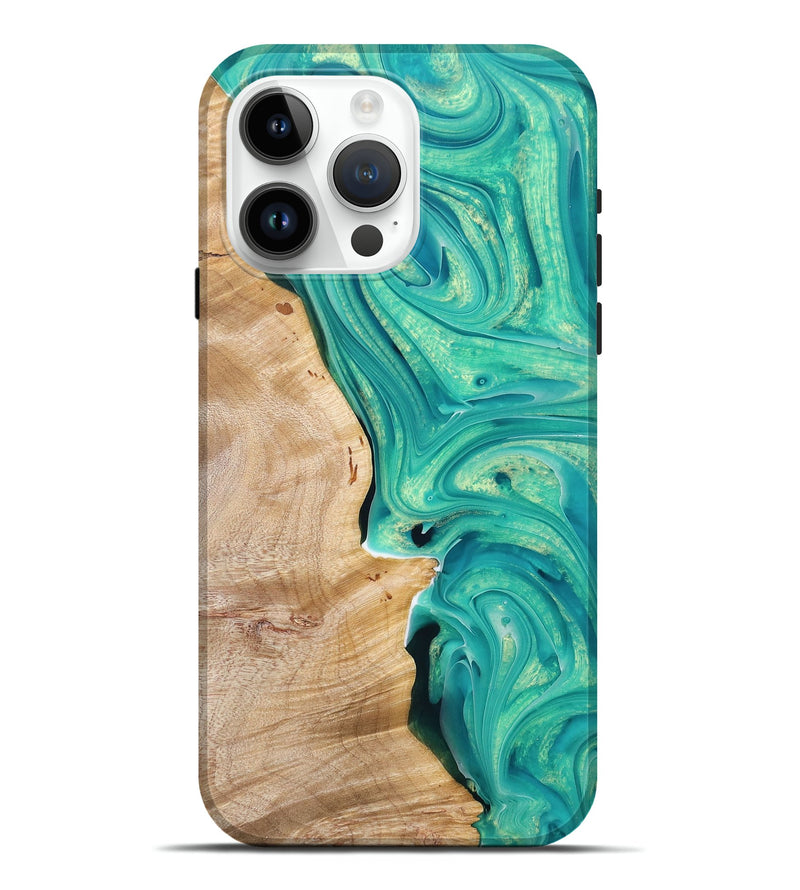 iPhone 15 Pro Max Wood+Resin Live Edge Phone Case - Janice (Green, 679096)