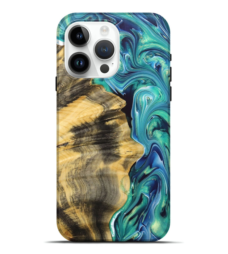 iPhone 15 Pro Max Wood+Resin Live Edge Phone Case - Gertrude (Green, 679097)