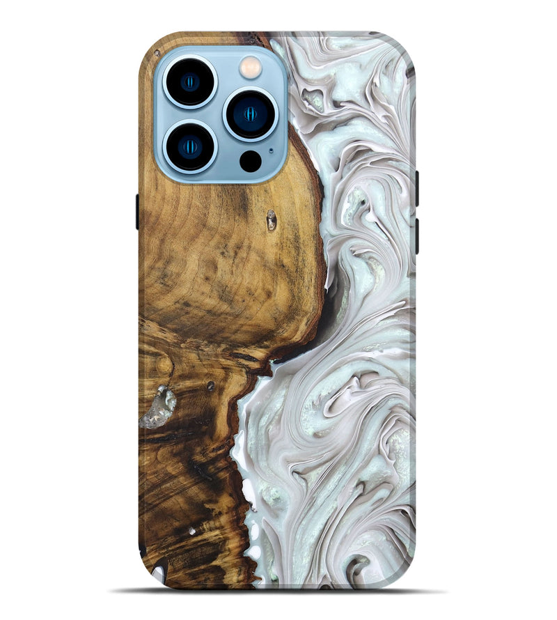 iPhone 14 Pro Max Wood+Resin Live Edge Phone Case - Kaylani (Black & White, 679100)