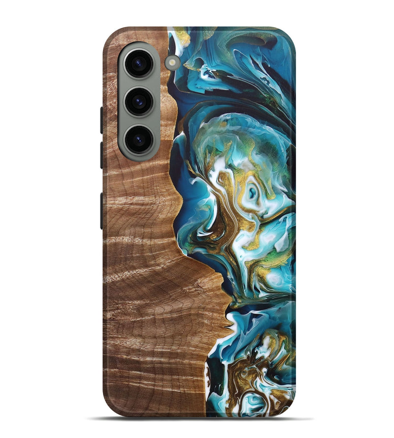 Galaxy S23 Plus Wood+Resin Live Edge Phone Case - Wren (Teal & Gold, 679111)