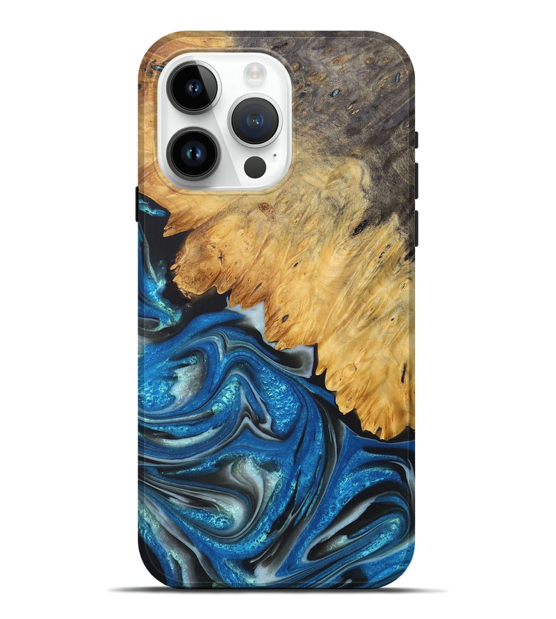 iPhone 15 Pro Max Wood+Resin Live Edge Phone Case - Anahi (Blue, 679122)