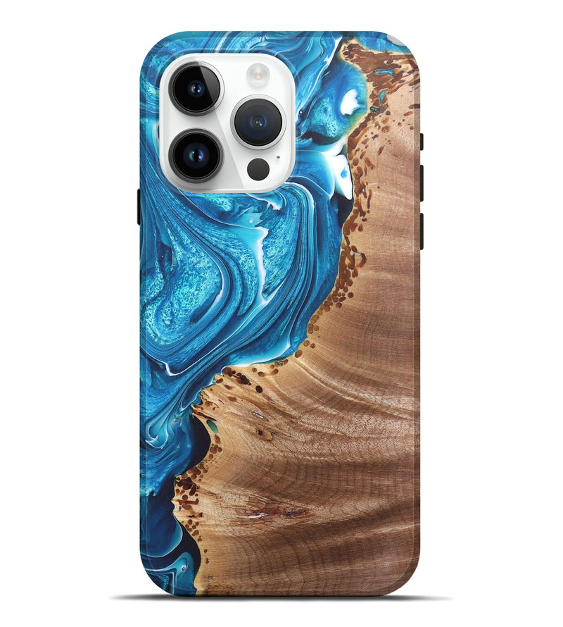 iPhone 15 Pro Max Wood+Resin Live Edge Phone Case - Reed (Blue, 679125)