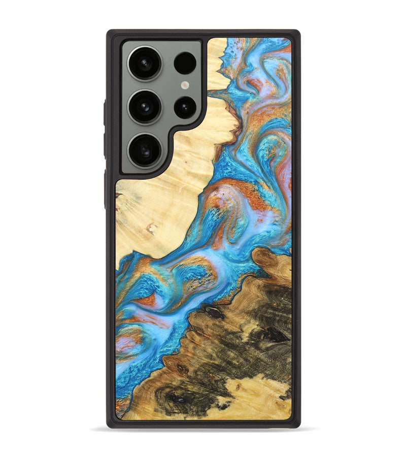 Galaxy S23 Ultra Wood+Resin Phone Case - Dionne (Teal & Gold, 679227)