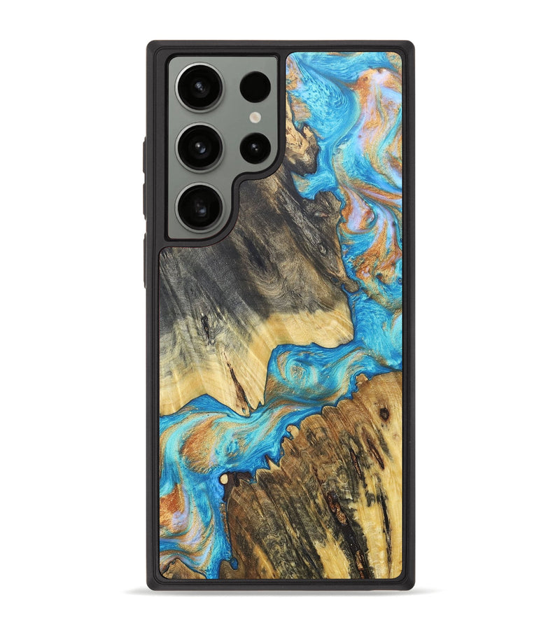 Galaxy S23 Ultra Wood+Resin Phone Case - Constance (Teal & Gold, 679232)