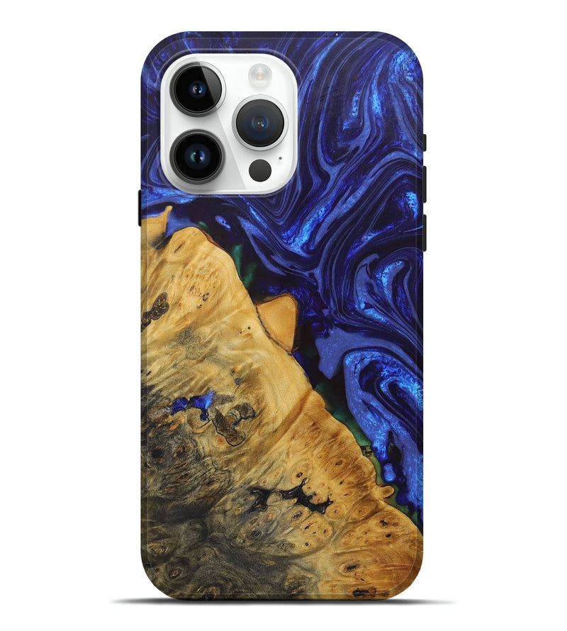 iPhone 15 Pro Max Wood+Resin Live Edge Phone Case - Eli (Blue, 679389)