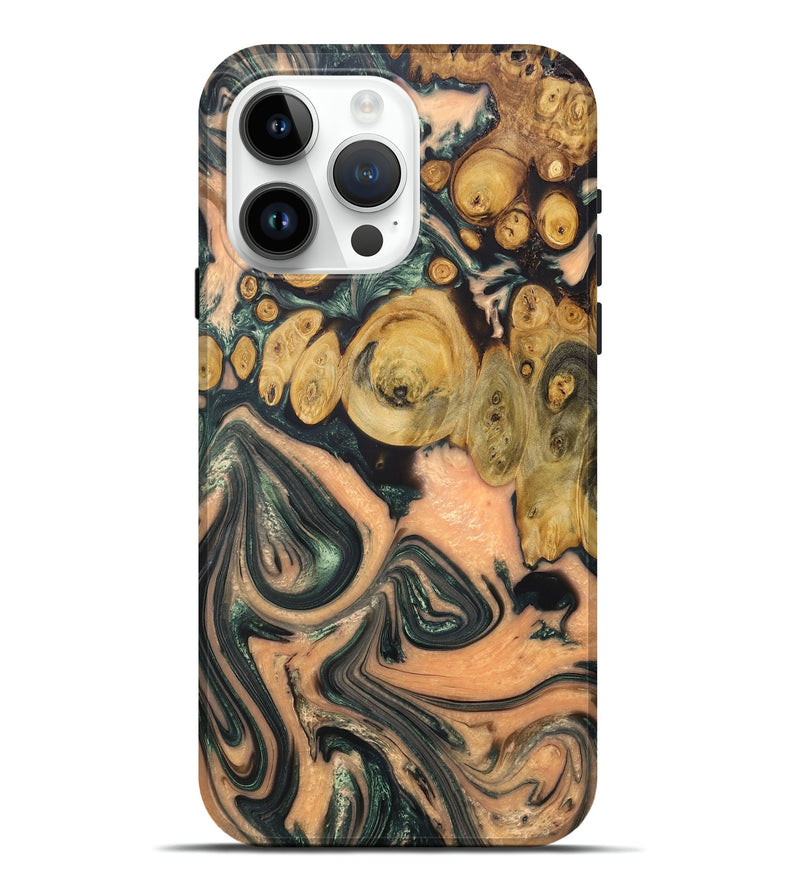 iPhone 15 Pro Max Wood+Resin Live Edge Phone Case - Ross (Green, 679397)