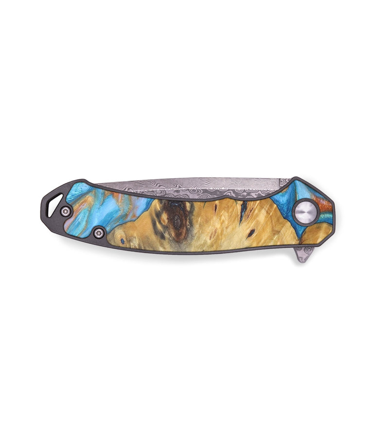 EDC Wood+Resin Pocket Knife - Khloe (Teal & Gold, 679519)