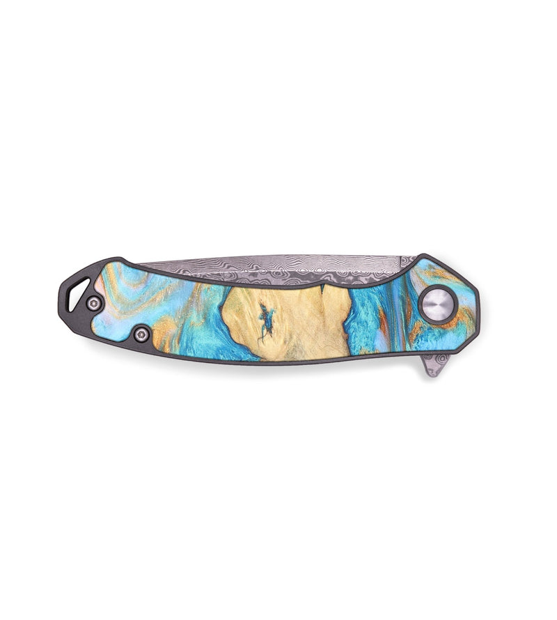 EDC Wood+Resin Pocket Knife - Shelly (Teal & Gold, 679520)
