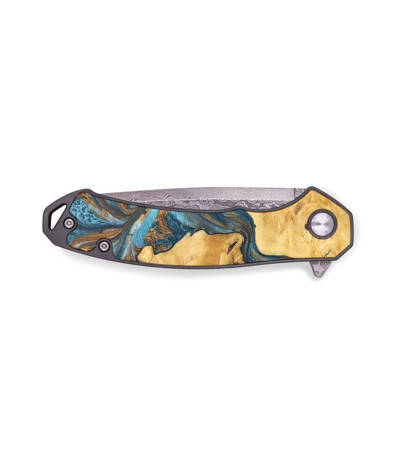 EDC Wood+Resin Pocket Knife - Gretchen (Teal & Gold, 679521)