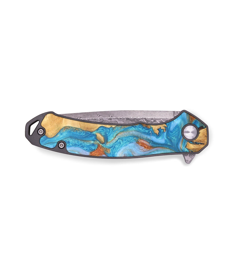 EDC Wood+Resin Pocket Knife - Kaitlyn (Teal & Gold, 679522)