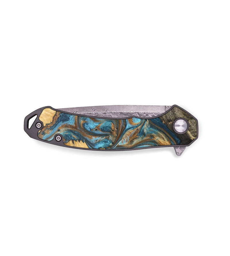 EDC Wood+Resin Pocket Knife - Rochelle (Teal & Gold, 679523)