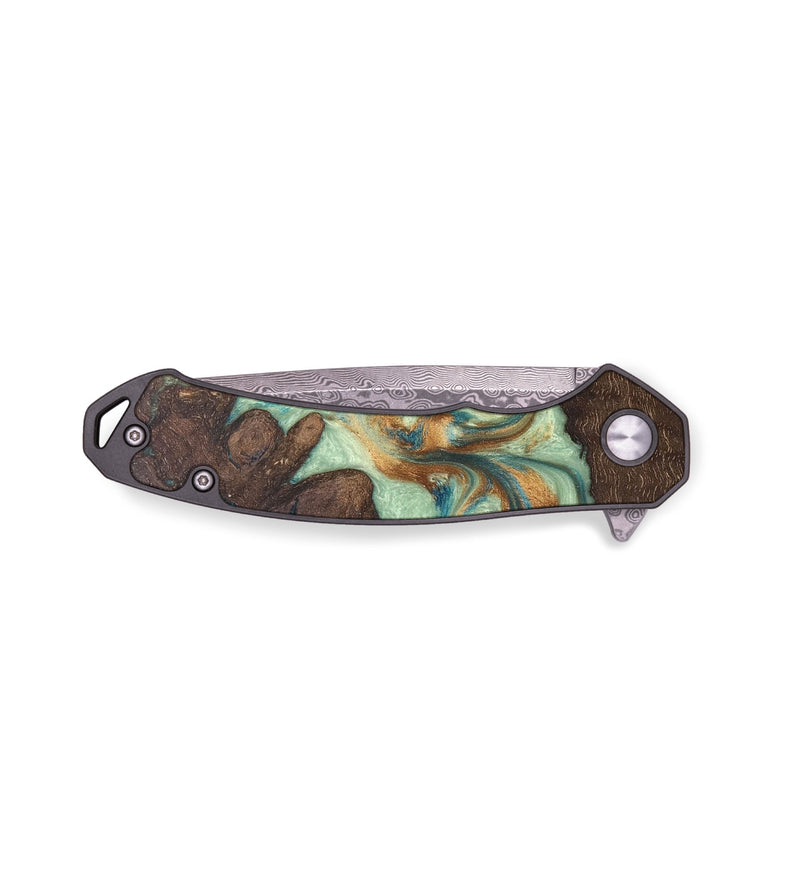 EDC Wood+Resin Pocket Knife - Inez (Teal & Gold, 679524)