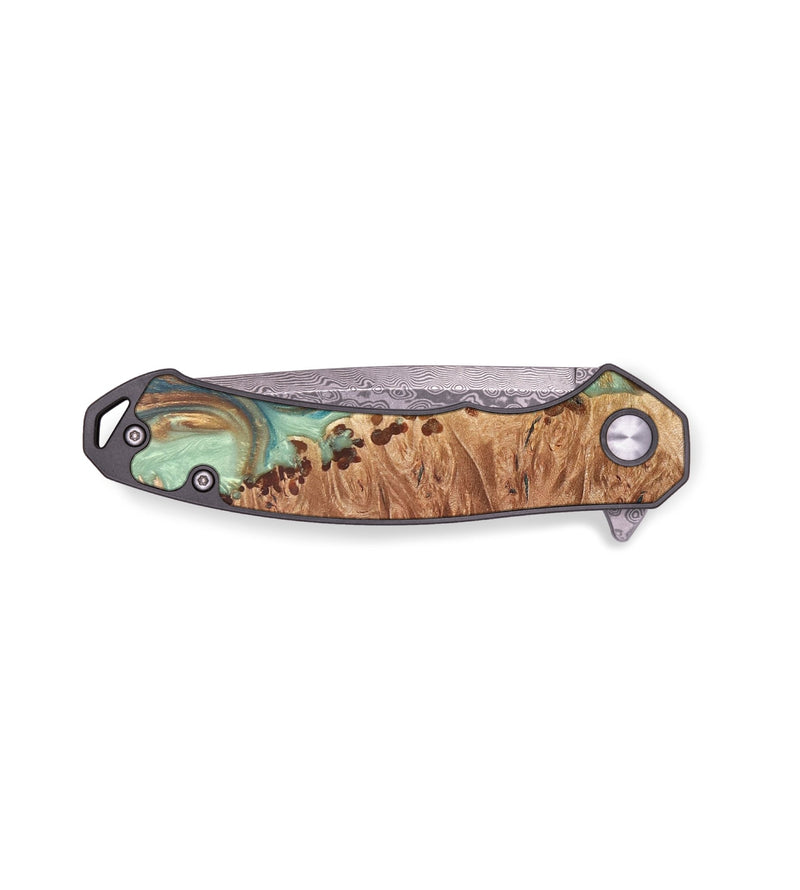 EDC Wood+Resin Pocket Knife - Cayden (Teal & Gold, 679525)