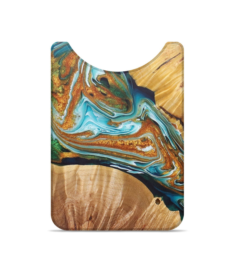 Live Edge Wood+Resin Wallet - Emiliano (Teal & Gold, 679977)