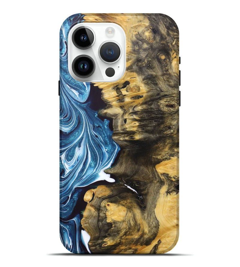 iPhone 15 Pro Max Wood+Resin Live Edge Phone Case - Micah (Blue, 679999)