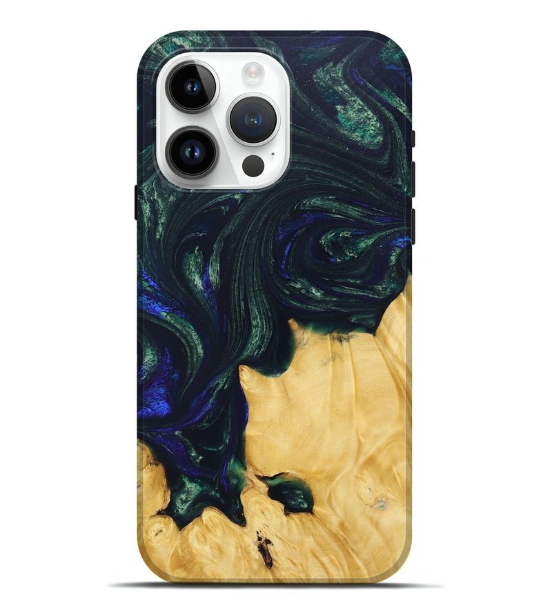 iPhone 15 Pro Max Wood+Resin Live Edge Phone Case - Brian (Green, 680000)