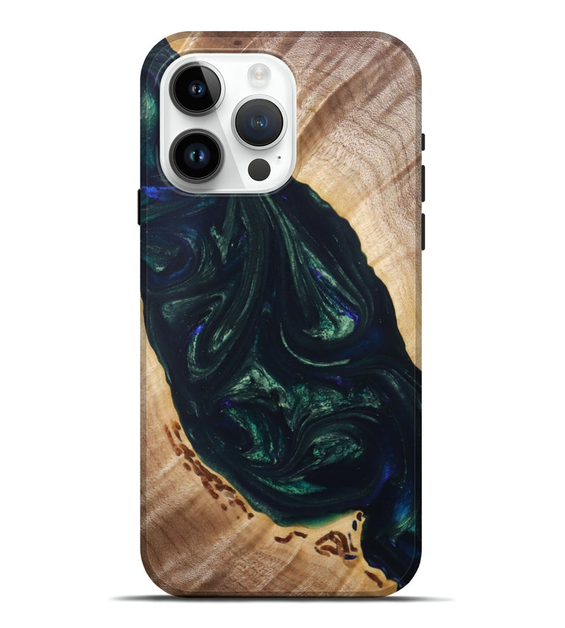 iPhone 15 Pro Max Wood+Resin Live Edge Phone Case - Richard (Green, 680001)