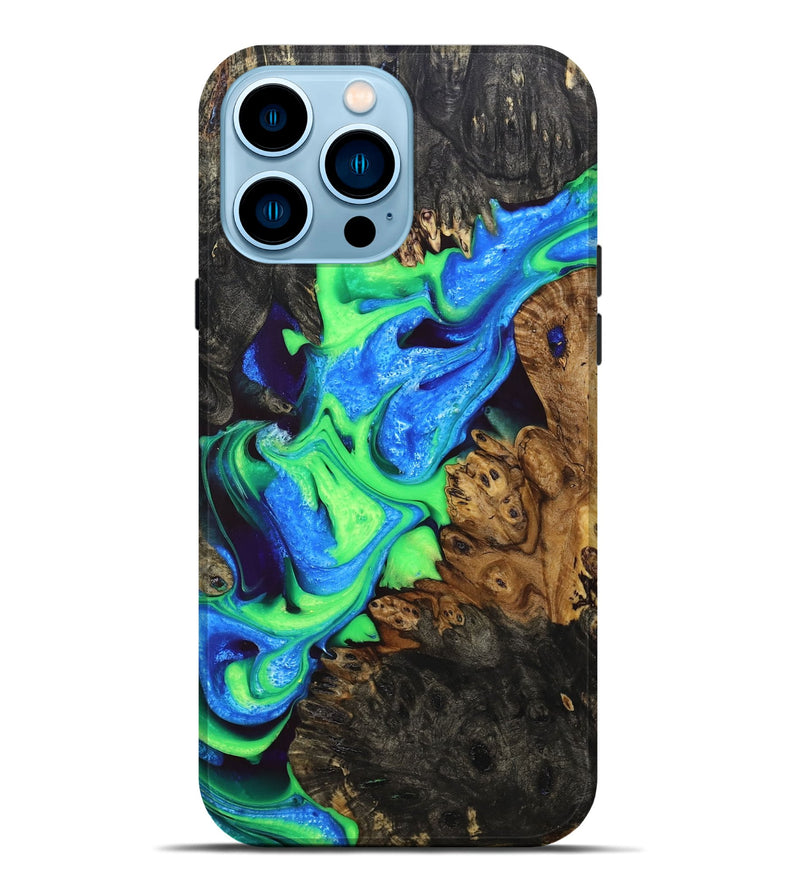 iPhone 14 Pro Max Wood+Resin Live Edge Phone Case - Ebony (Blue, 680004)