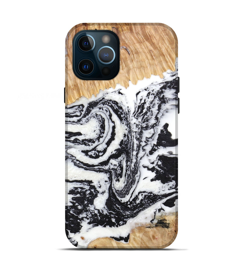 iPhone 12 Pro Wood+Resin Live Edge Phone Case - Lennox (Black & White, 680013)