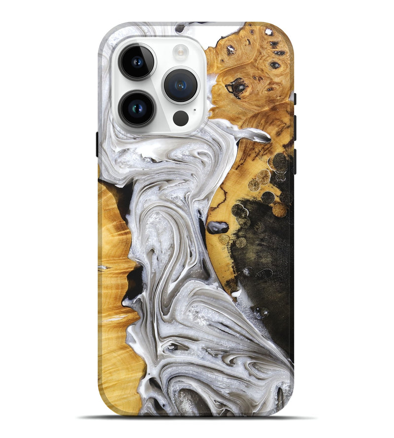 iPhone 15 Pro Max Wood+Resin Live Edge Phone Case - Merle (Black & White, 680147)