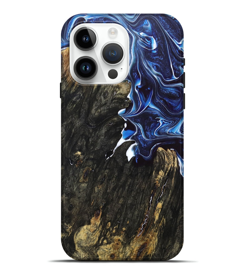 iPhone 15 Pro Max Wood+Resin Live Edge Phone Case - Mandy (Blue, 680150)