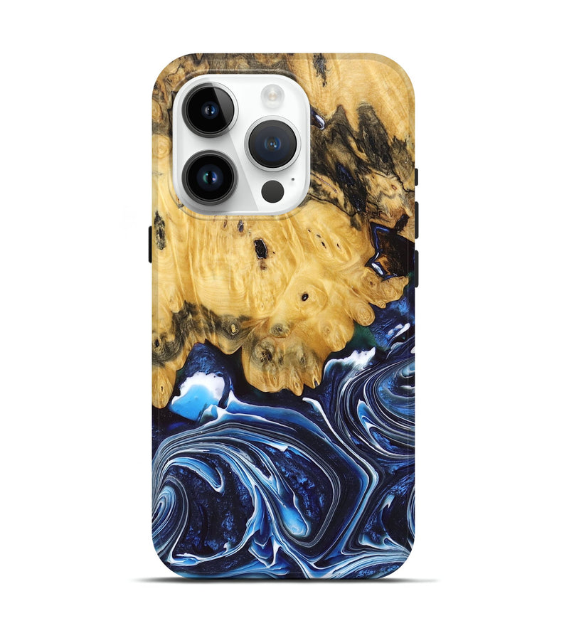 iPhone 15 Pro Wood+Resin Live Edge Phone Case - Tatyana (Blue, 680153)