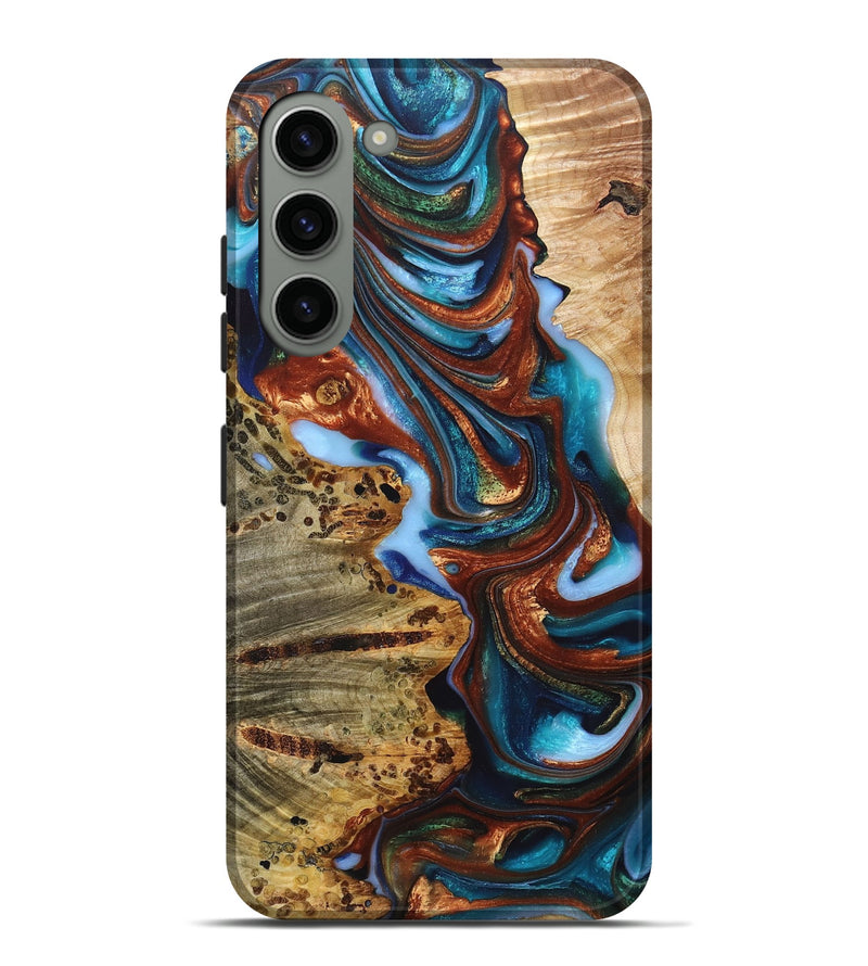 Galaxy S23 Plus Wood+Resin Live Edge Phone Case - Yvette (Teal & Gold, 680156)
