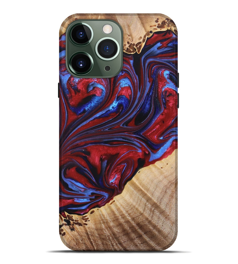 iPhone 13 Pro Max Wood+Resin Live Edge Phone Case - Evangeline (Red, 680159)