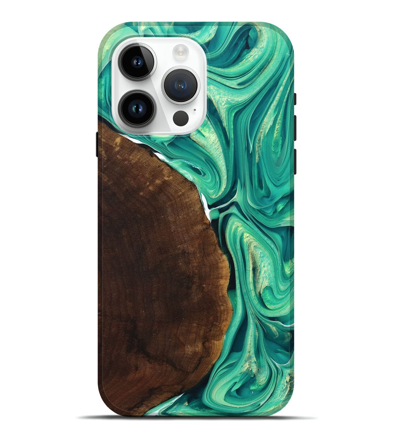 iPhone 15 Pro Max Wood+Resin Live Edge Phone Case - Dillon (Green, 680160)