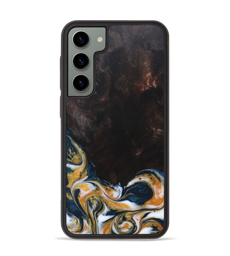 Galaxy S23 Plus Wood+Resin Phone Case - John (Teal & Gold, 680214)