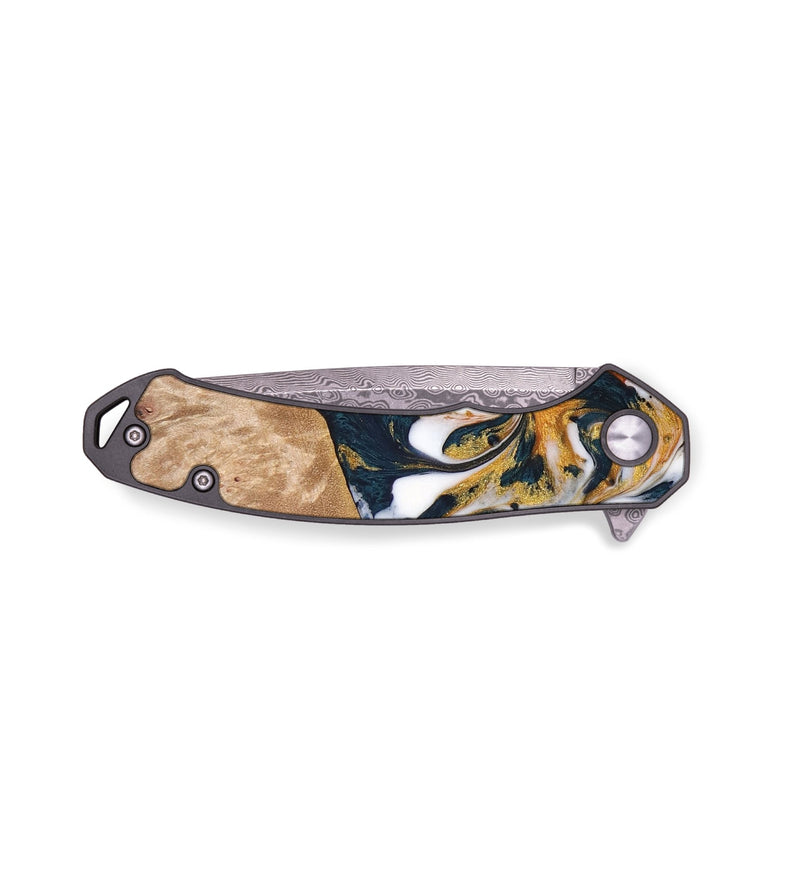 EDC Wood+Resin Pocket Knife - Marcus (Teal & Gold, 680322)