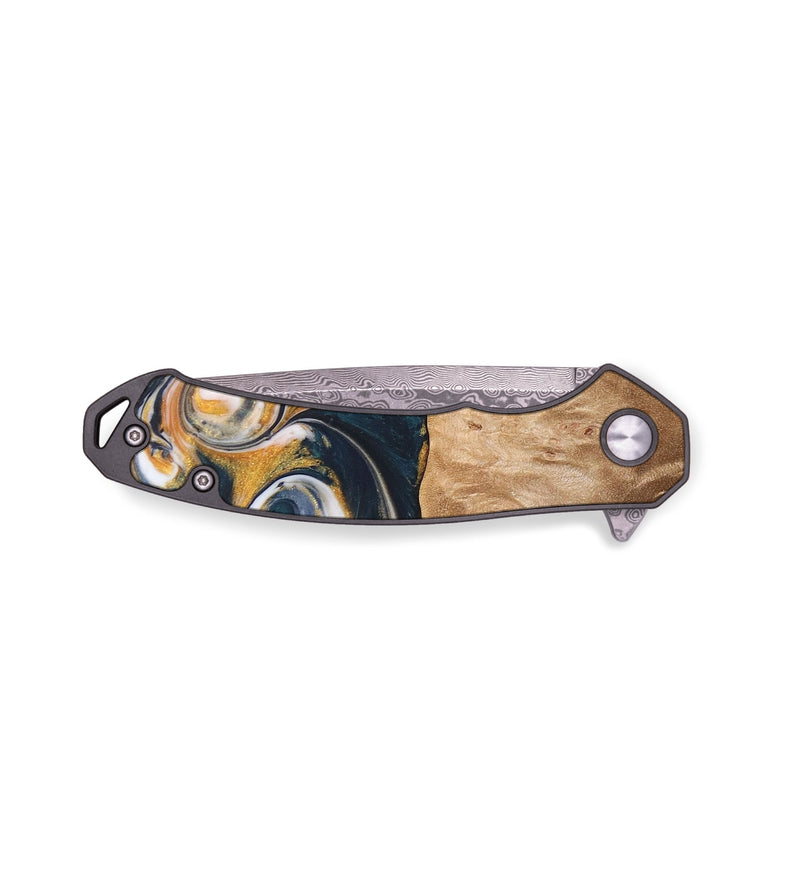 EDC Wood+Resin Pocket Knife - Rylie (Teal & Gold, 680325)