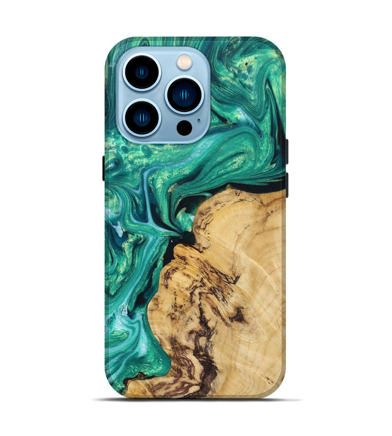 iPhone 14 Pro Wood+Resin Live Edge Phone Case - Bodhi (Green, 680380)