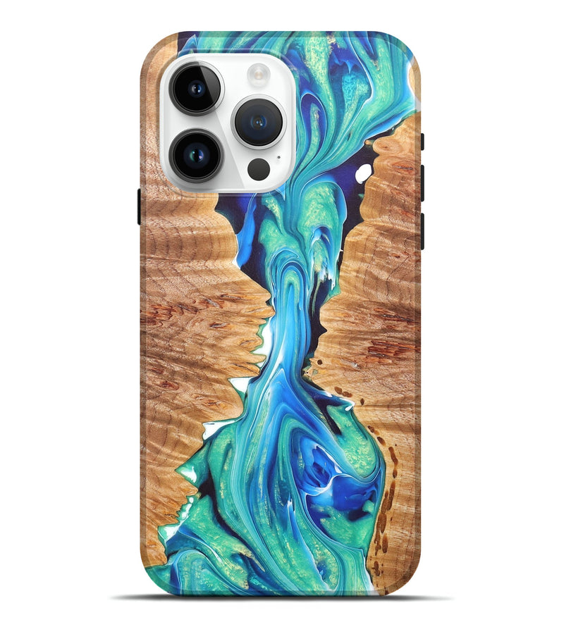 iPhone 15 Pro Max Wood+Resin Live Edge Phone Case - Jaelyn (Blue, 680383)