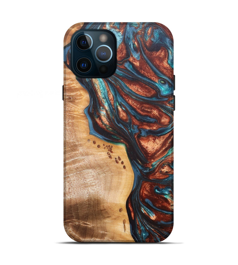 iPhone 12 Pro Wood+Resin Live Edge Phone Case - Melissa (Teal & Gold, 680384)