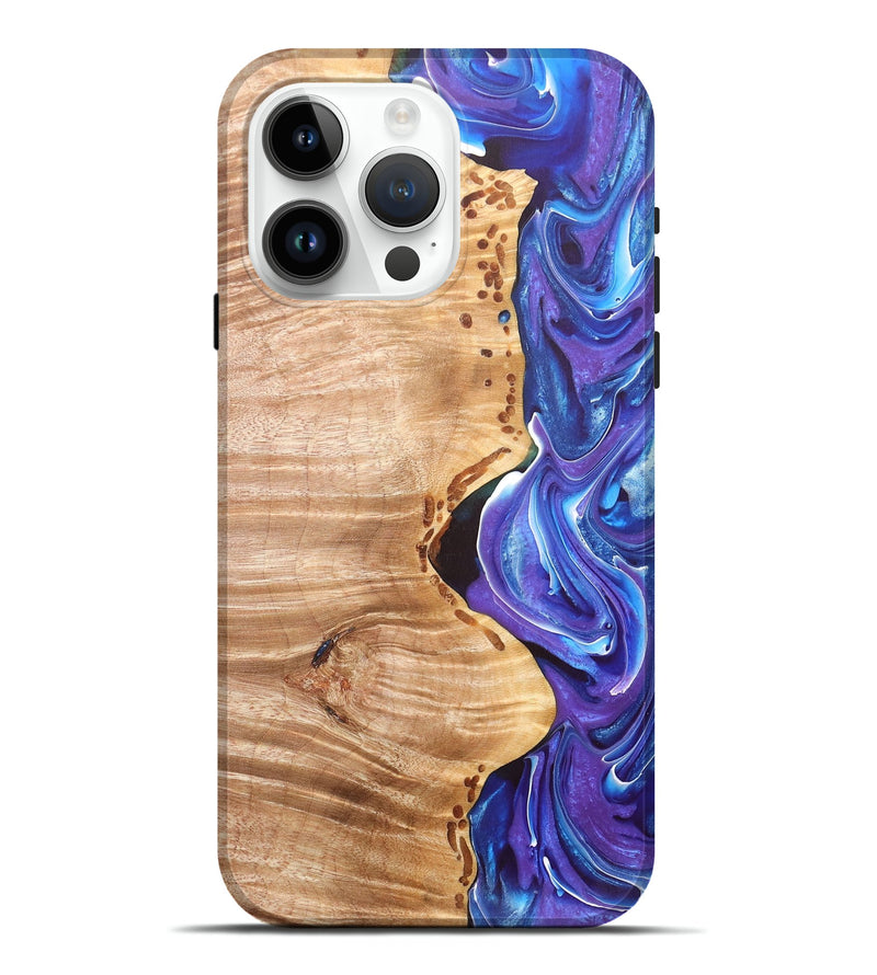 iPhone 15 Pro Max Wood+Resin Live Edge Phone Case - Roosevelt (Blue, 680387)