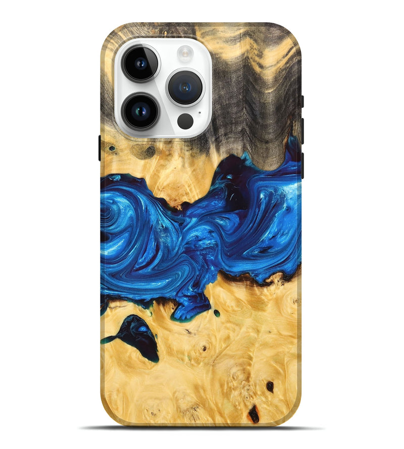 iPhone 15 Pro Max Wood+Resin Live Edge Phone Case - Faith (Blue, 680529)