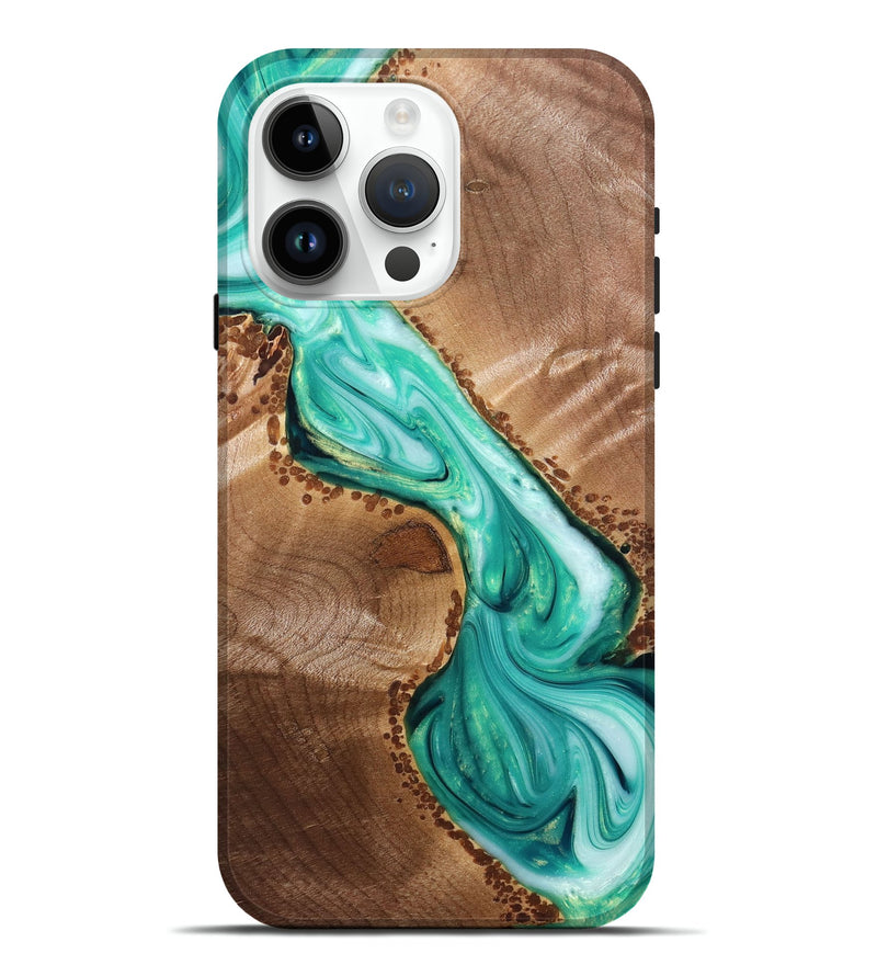 iPhone 15 Pro Max Wood+Resin Live Edge Phone Case - Bria (Green, 680543)